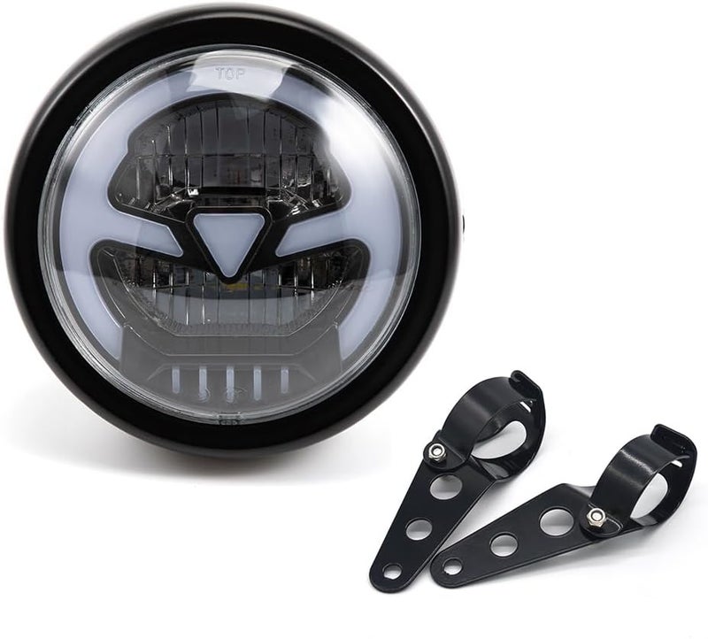 BENEALL Motorcycle Headlight 5.75 inch Round LED with Mounting Brackets Assembly, Front Headlamp with DRL High/Low Beam for Cafe Racer E-bike Bobber Chopper (style A) - Image 1